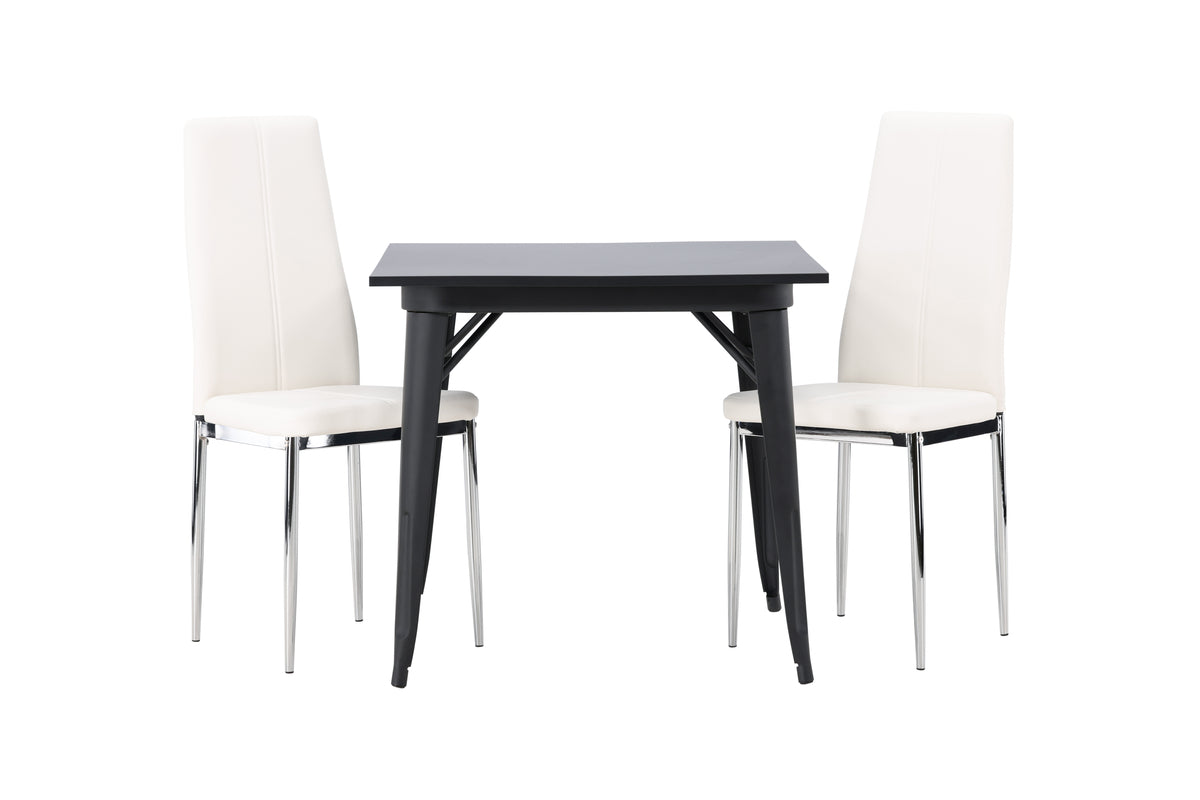 Rectangular Dining Table 80 x 80 Black + Dining Chair 2-pack White