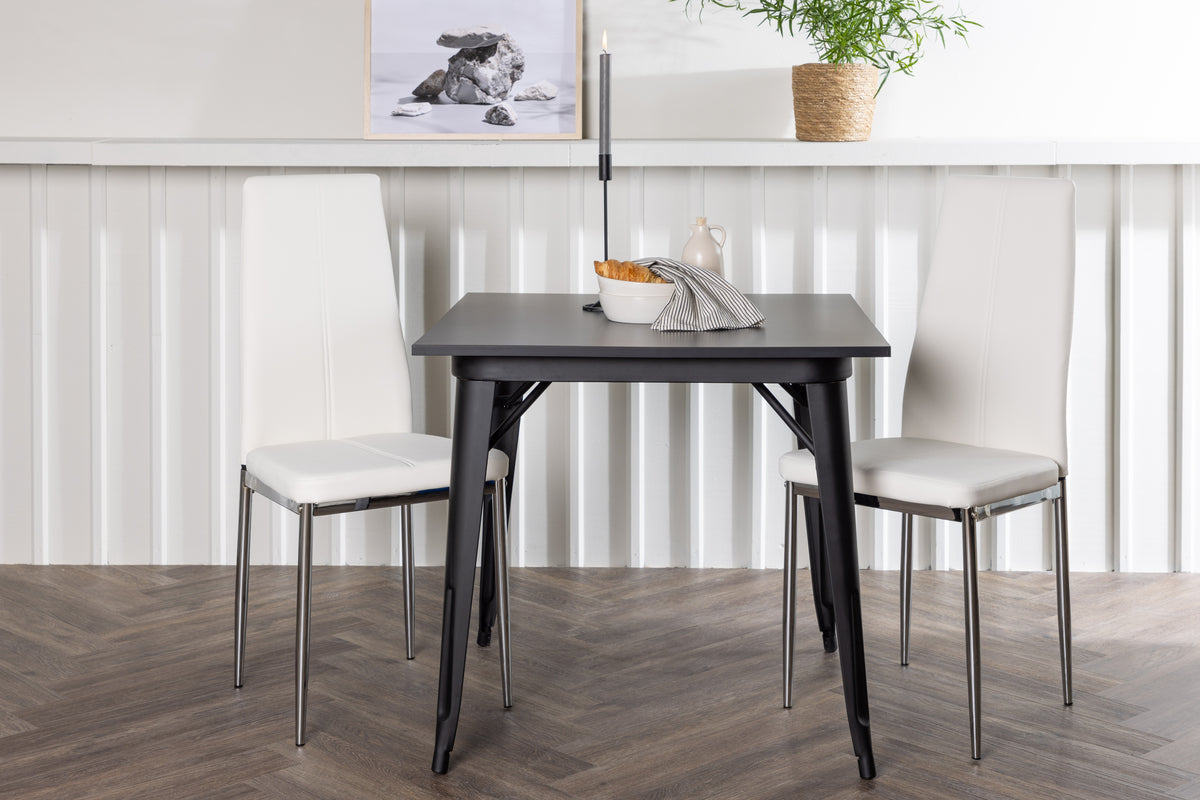 Rectangular Dining Table 80 x 80 Black + Dining Chair 2-pack White