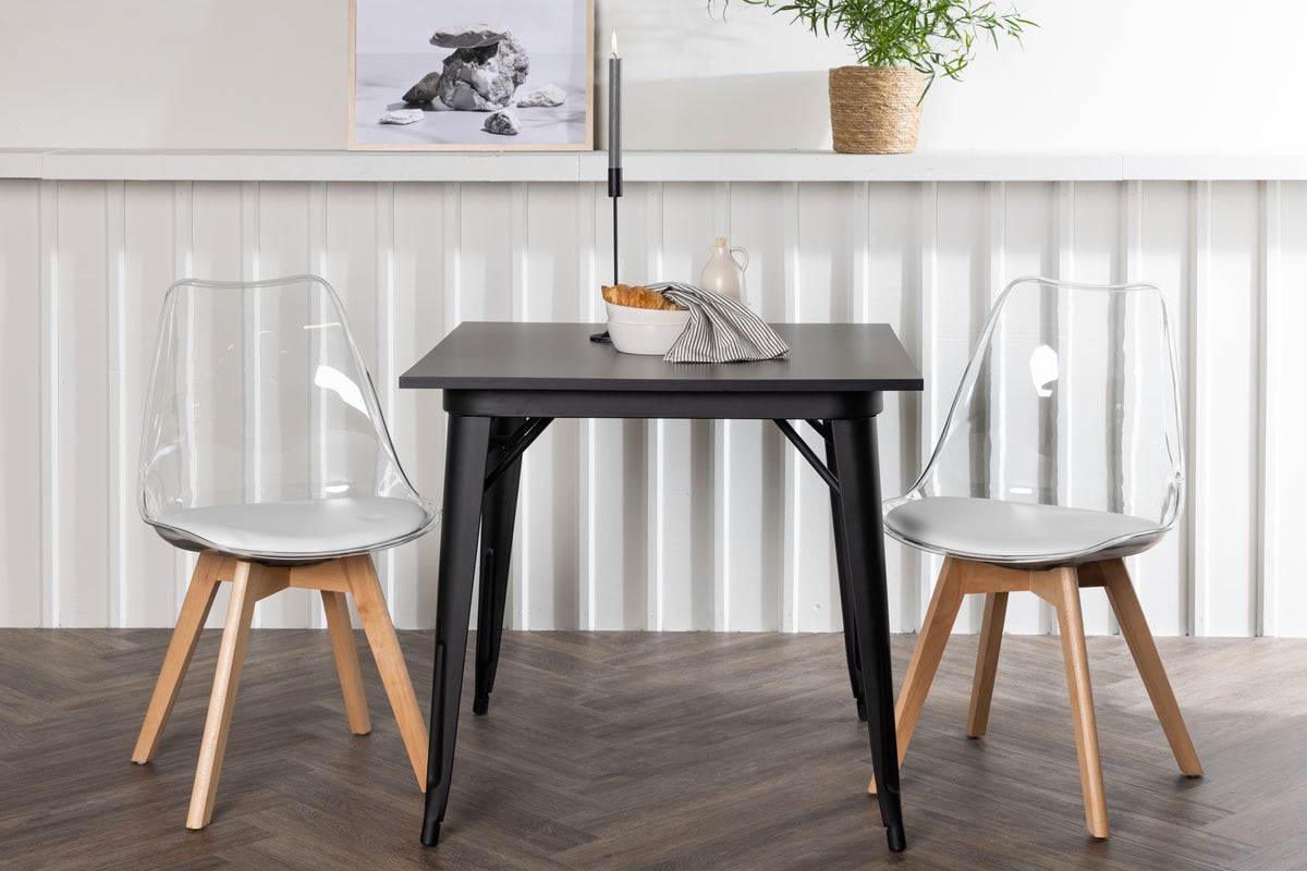 Rectangular Dining Table 80 x 80 Black + Dining Chair 2-pack Nature