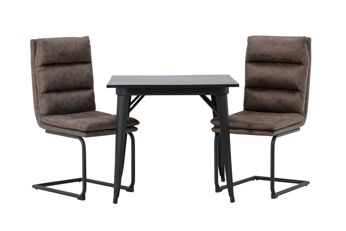 Rectangular Dining Table 80 x 80 Black + Dining Chair 2-pack Brown