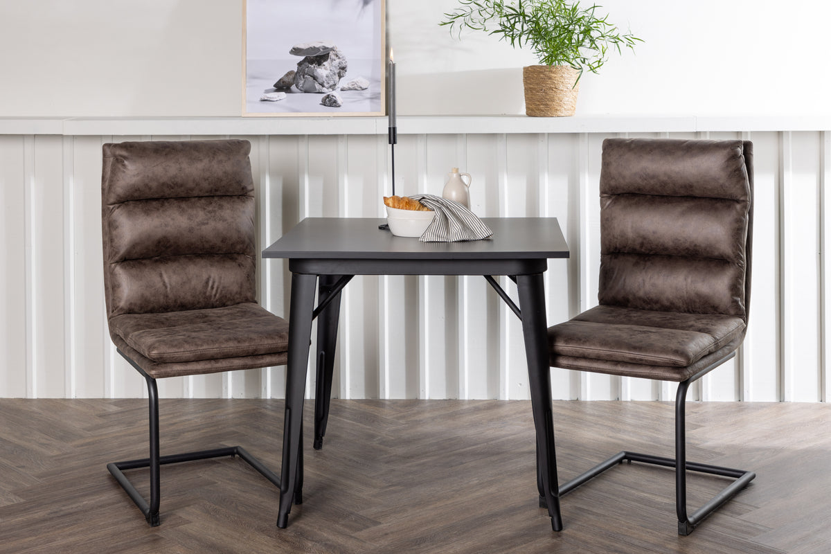 Rectangular Dining Table 80 x 80 Black + Dining Chair 2-pack Brown