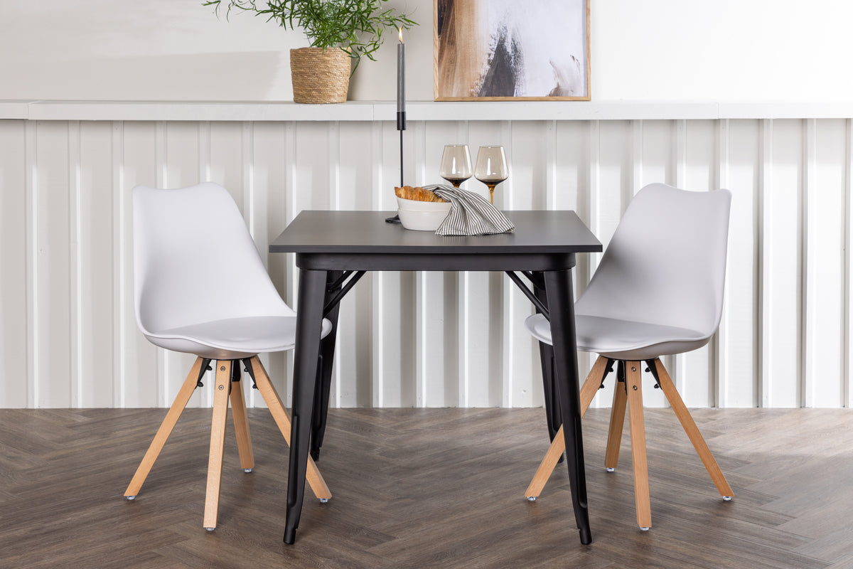 Rectangular Dining Table 80 x 80 Black + Dining Chair 2-pack White