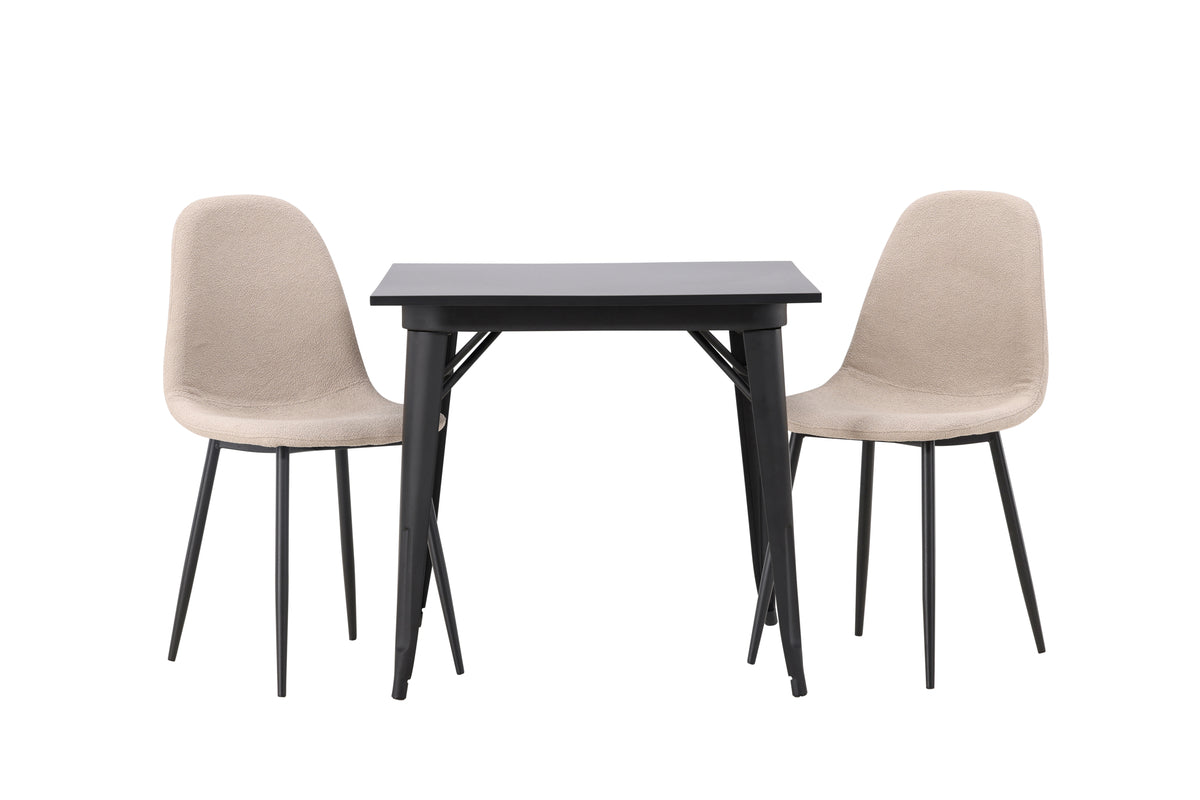 Rectangular Dining Table 80 x 80 Black + Dining Chair 2-pack Beige
