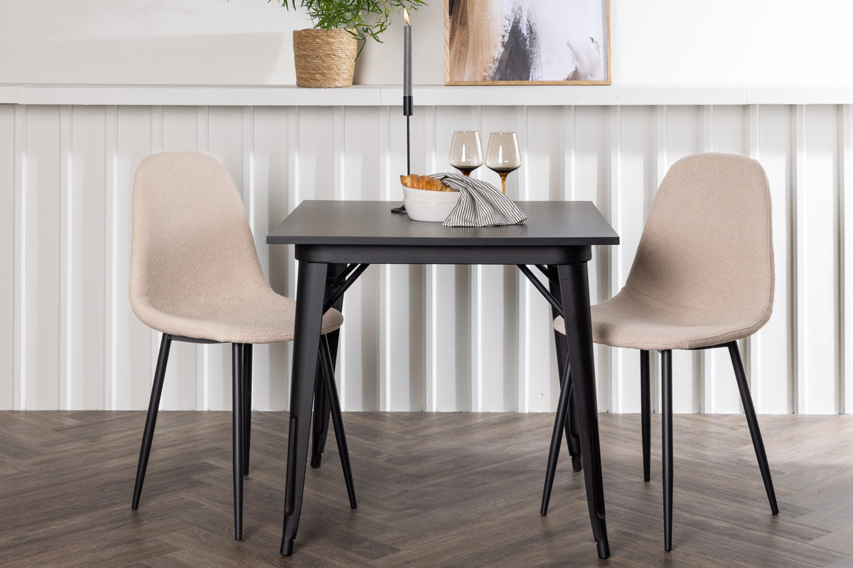 Rectangular Dining Table 80 x 80 Black + Dining Chair 2-pack Beige