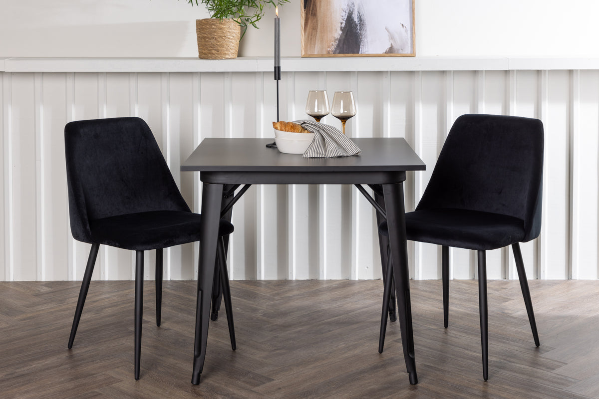 Rectangular Dining Table 80 x 80 Black + Dining Chair 2-pack Black