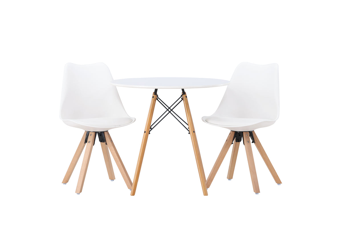 Round Dining Table ø60 White + Dining Chair 2-pack White