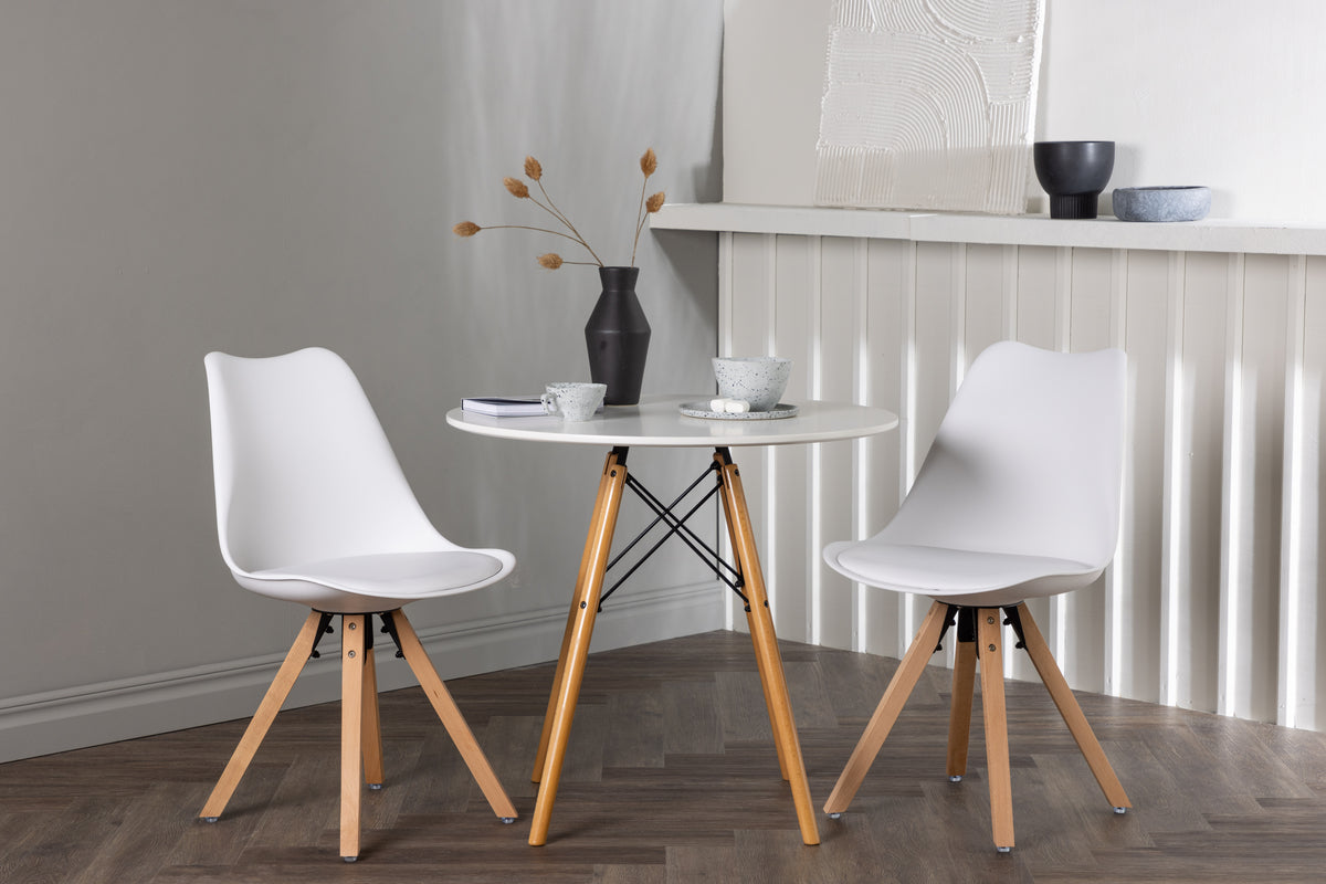 Round Dining Table ø60 White + Dining Chair 2-pack White