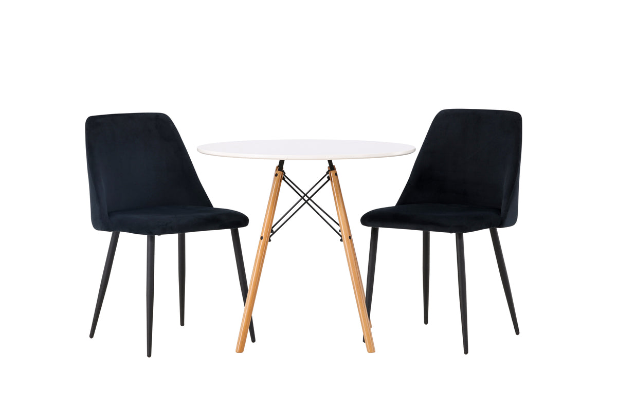 Round Dining Table ø60 White + Dining Chair 2-pack Black