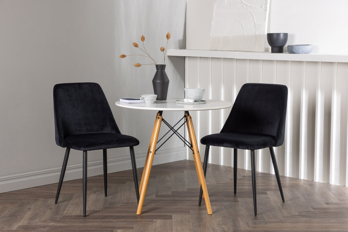Round Dining Table ø60 White + Dining Chair 2-pack Black