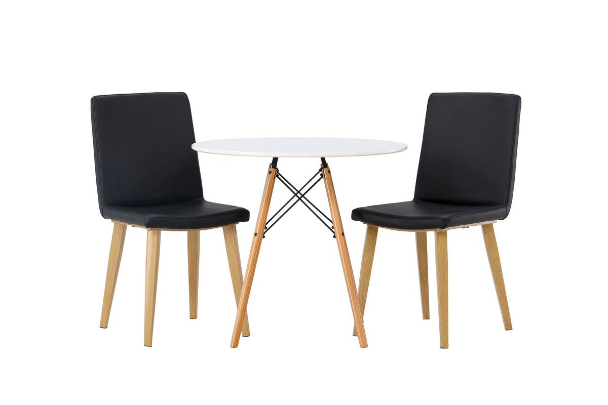 Round Dining Table ø60 White + Dining Chair 2-pack Black