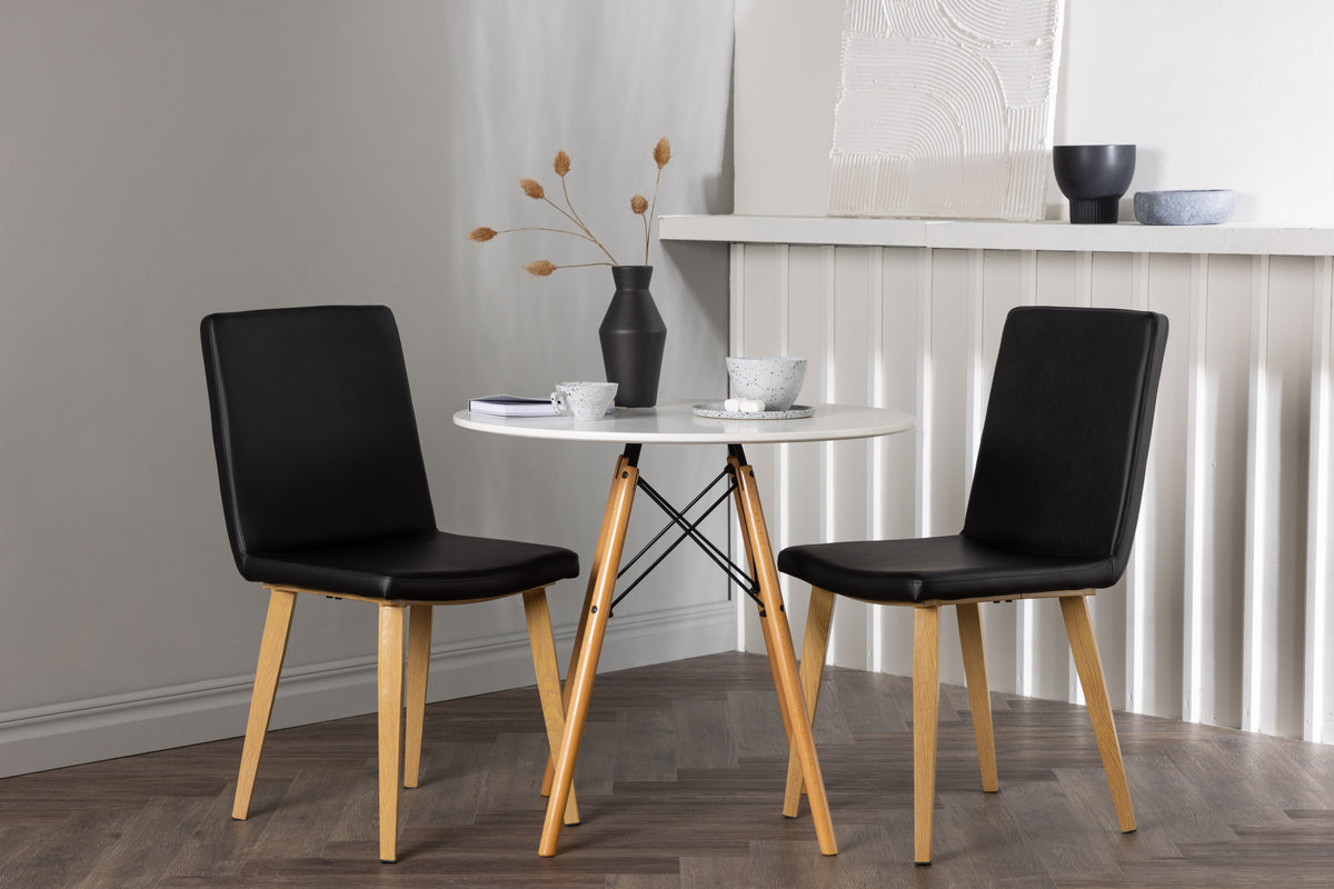 Round Dining Table ø60 White + Dining Chair 2-pack Black