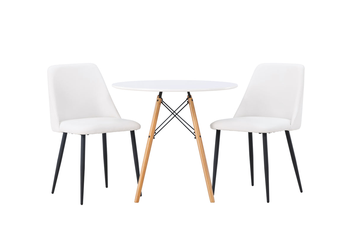 Round Dining Table ø60 White + Dining Chair 2-pack White