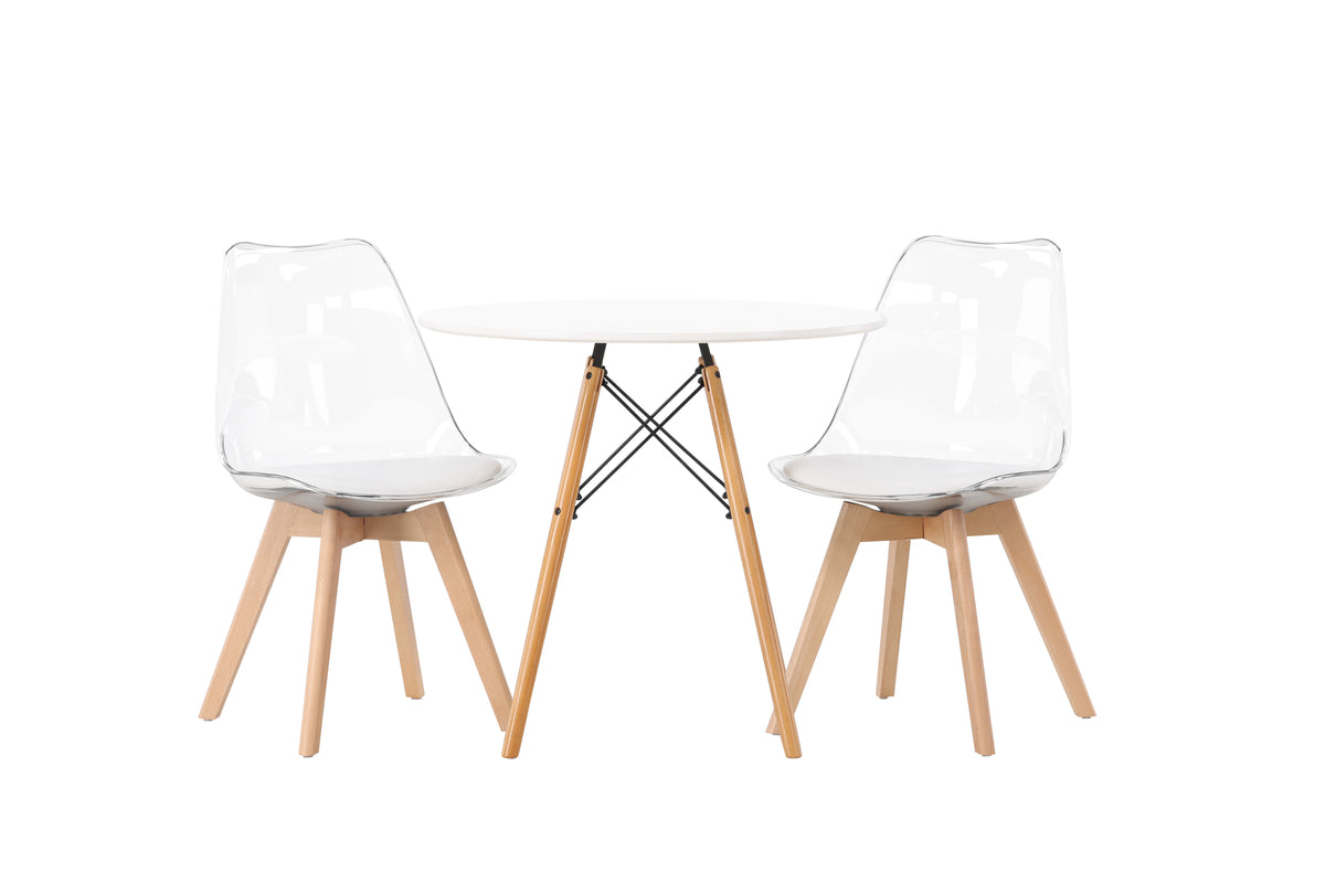 Round Dining Table ø60 White + Dining Chair 2-pack Nature