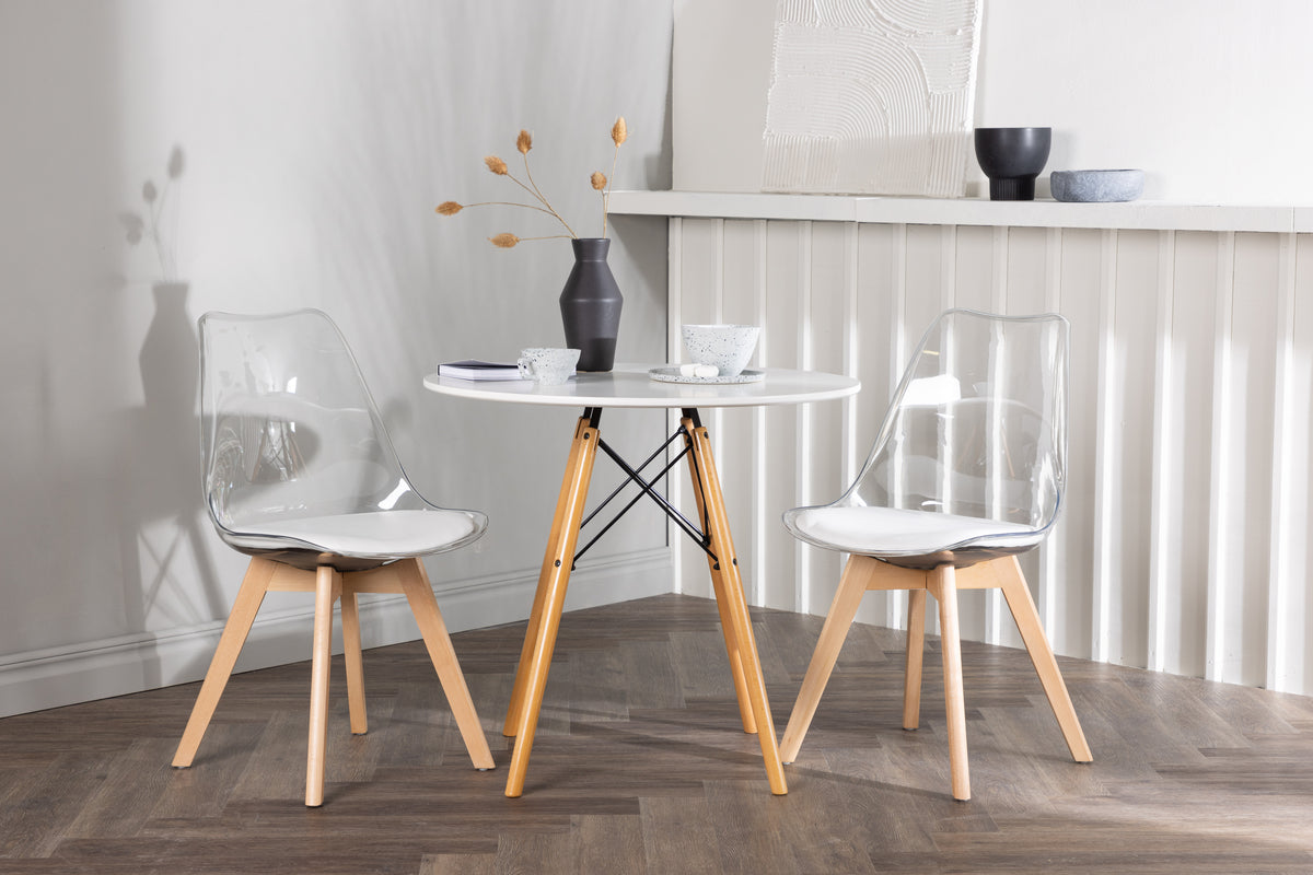 Round Dining Table ø60 White + Dining Chair 2-pack Nature