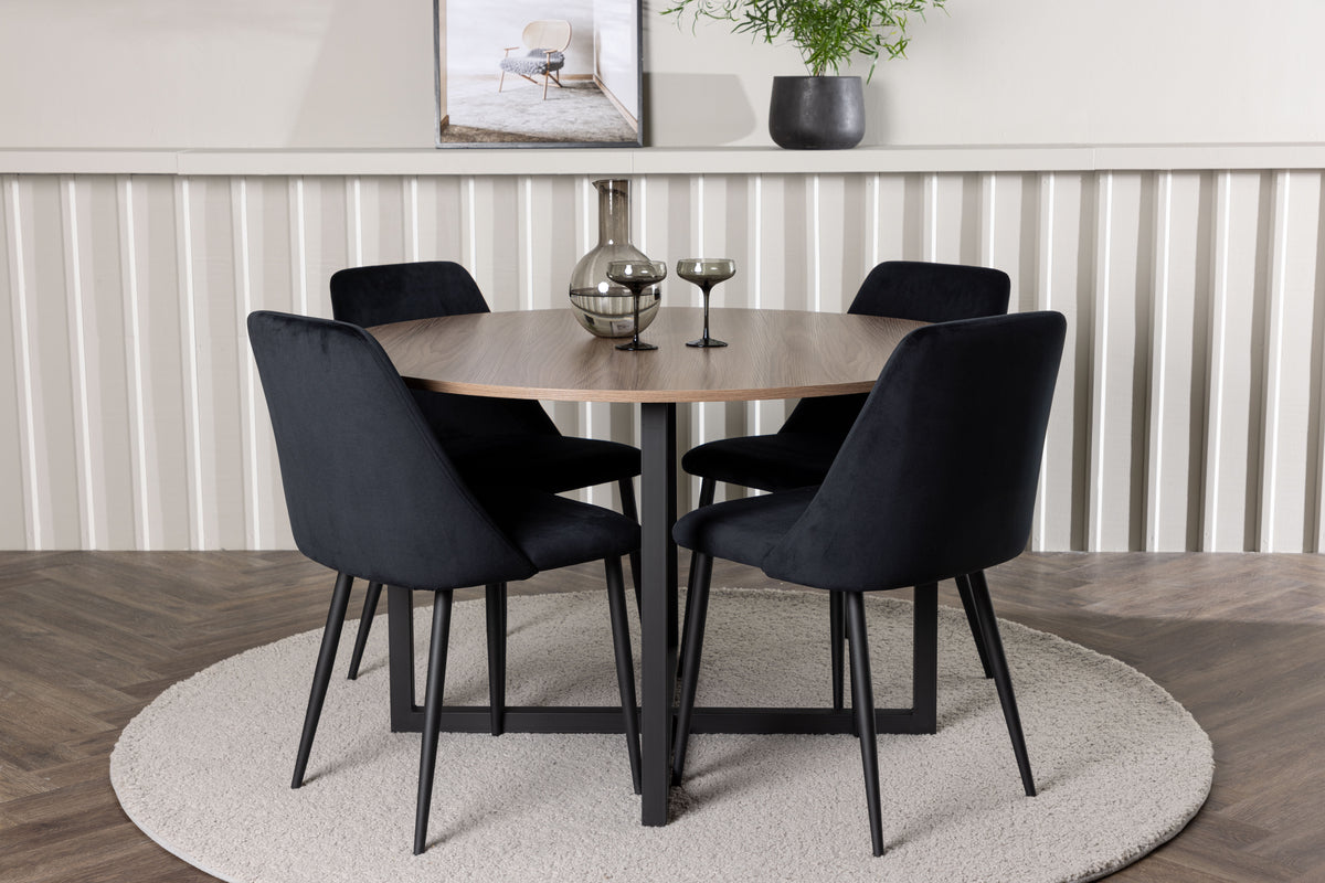 Round Dining Table ø120 Walnut + Dining Chair 2-pack Black