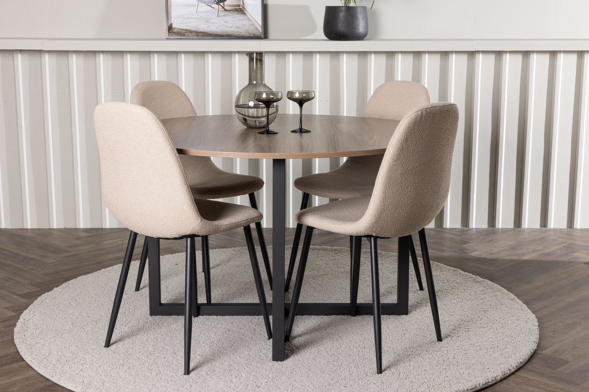 Round Dining Table ø120 Walnut + Dining Chair 2-pack Beige