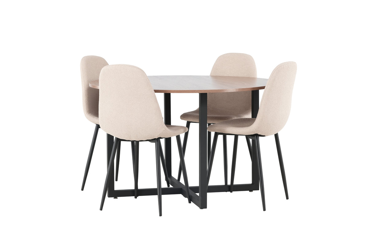 Round Dining Table ø120 Walnut + Dining Chair 2-pack Beige