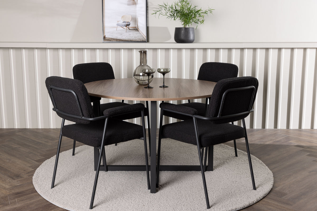 Round Dining Table ø120 Walnut + Dining Chair 2-pack Black