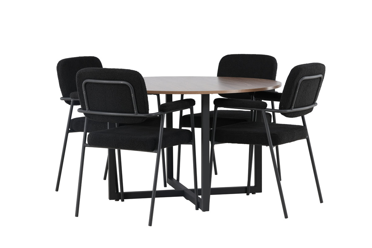 Round Dining Table ø120 Walnut + Dining Chair 2-pack Black
