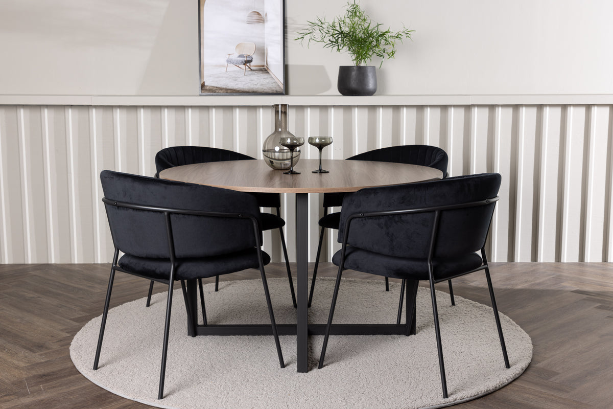 Round Dining Table ø120 Walnut + Dining Chair 2-pack Black