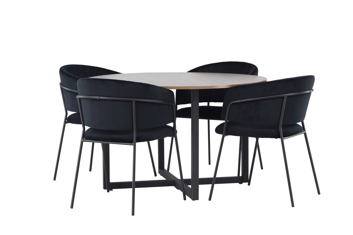 Round Dining Table ø120 Walnut + Dining Chair 2-pack Black