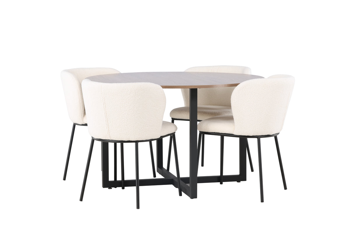 Round Dining Table ø120 Walnut + Dining Chair 2-pack White