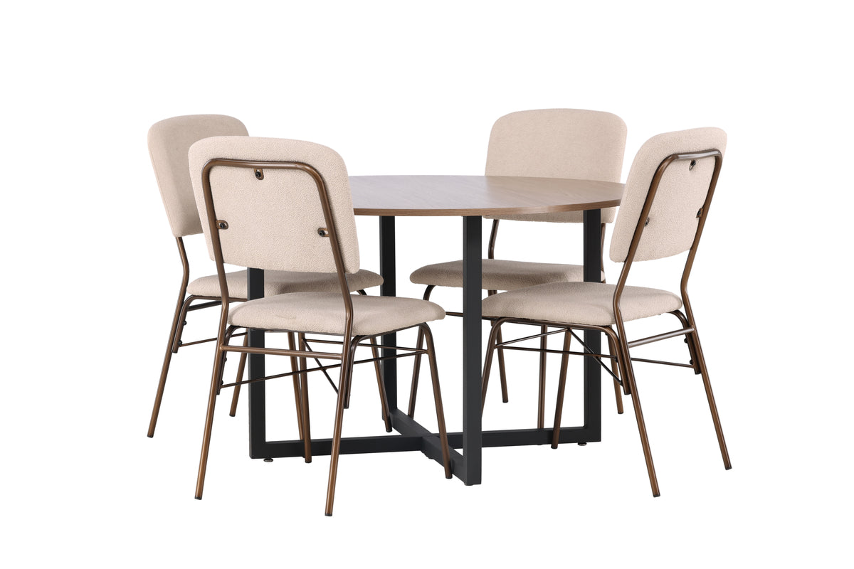 Round Dining Table ø120 Walnut + Dining Chair 2-pack Beige