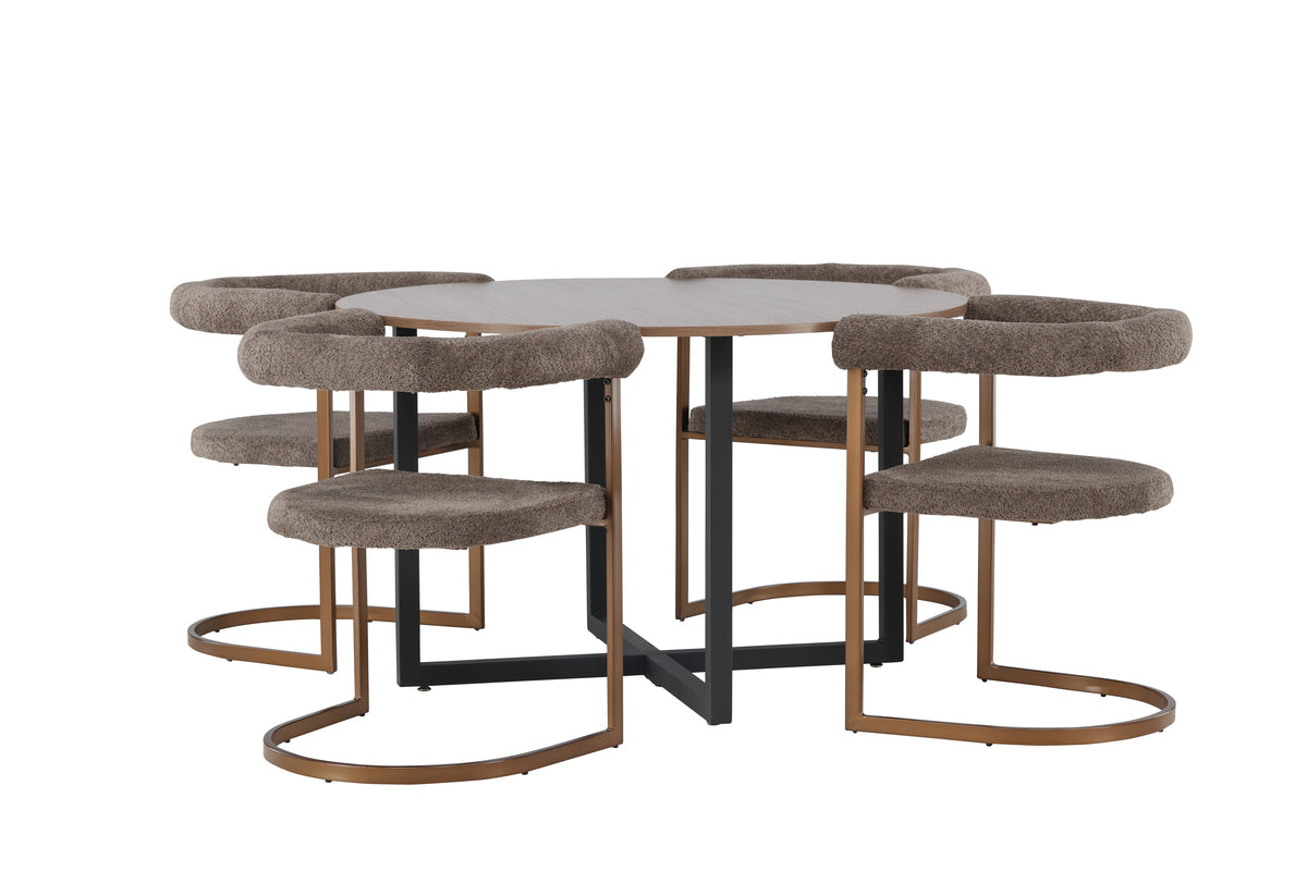 Round Dining Table ø120 Walnut + Dining Chair 2-pack Brown