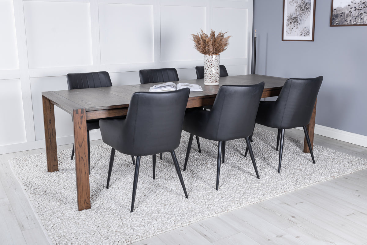 Rectangular Dining Table 75 x 170 x 95 Nature + Dining Chair 2-pack Black