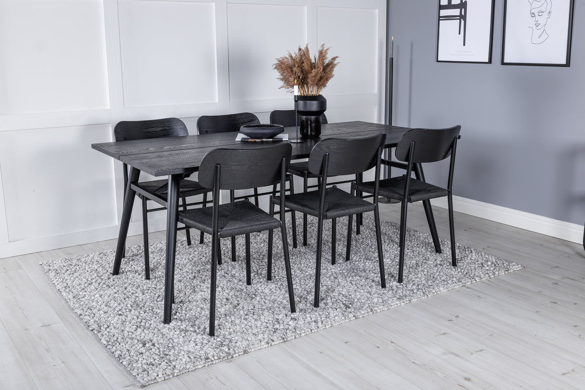 Rectangular Dining Table 75 x 195 x 95 Black + Dining Chair 2-pack Black