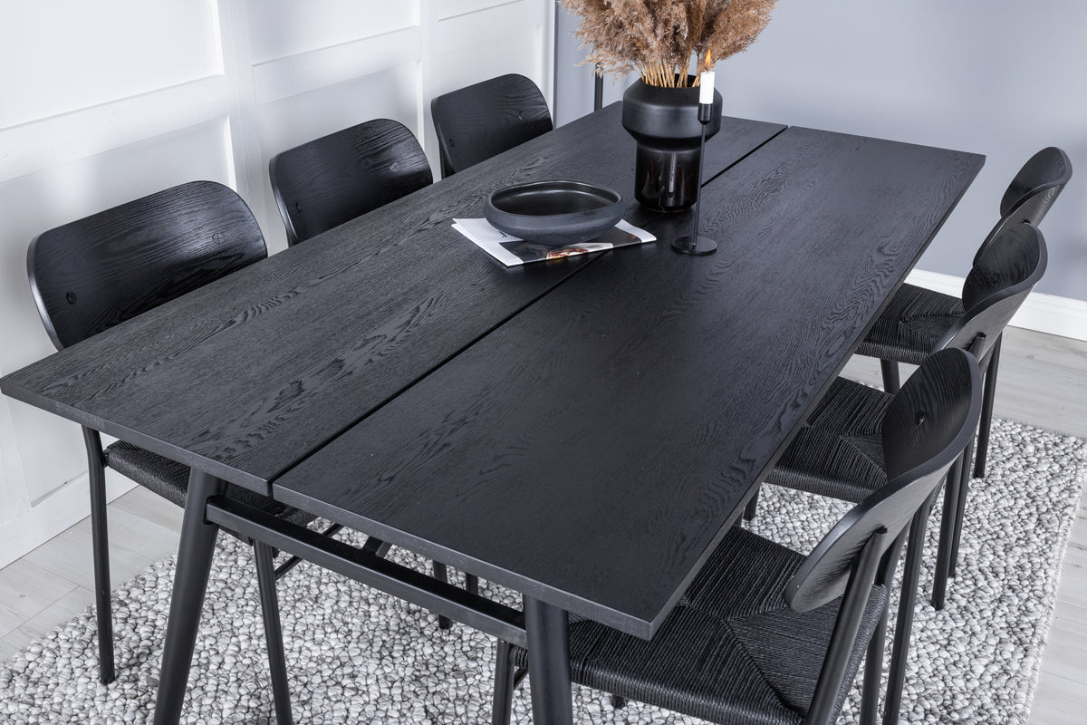 Rectangular Dining Table 75 x 195 x 95 Black + Dining Chair 2-pack Black