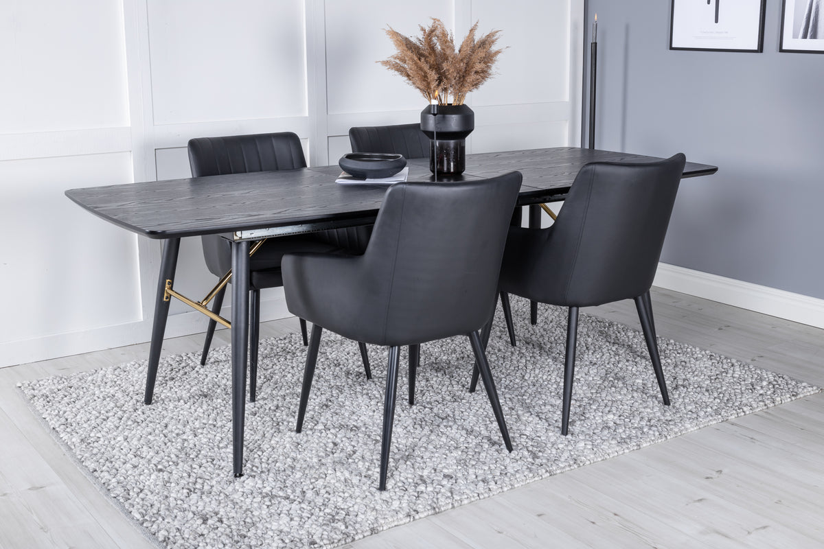 Rectangular Dining Table 180 x 75 x 85 Black + Dining Chair 2-pack Black