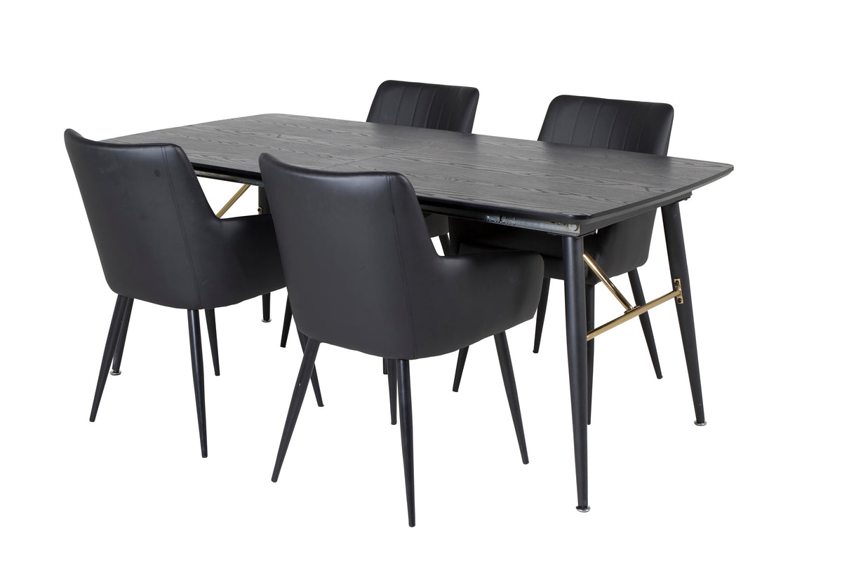 Rectangular Dining Table 180 x 75 x 85 Black + Dining Chair 2-pack Black