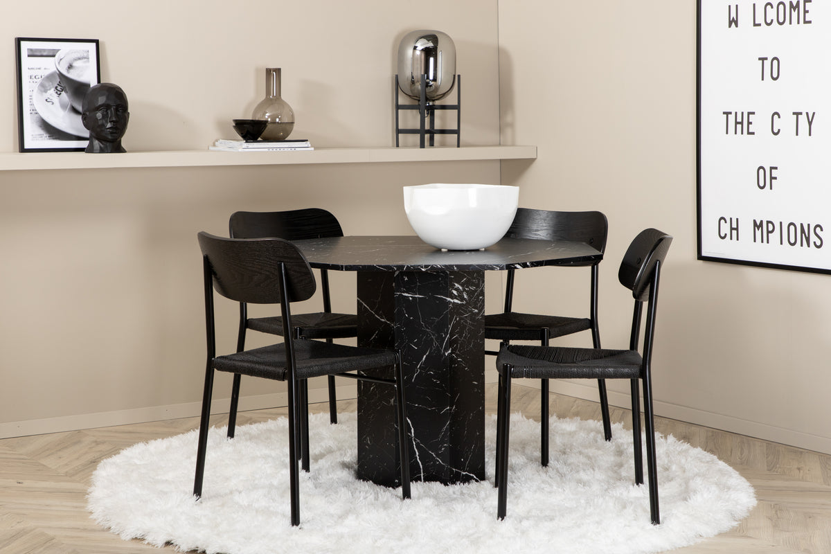 Round Dining Table ø110 Black + Dining Chair 2-pack Black