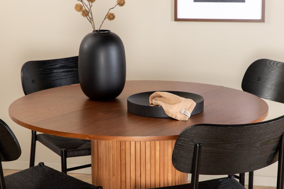 Round Dining Table ø110 Walnut + Dining Chair 2-pack Black