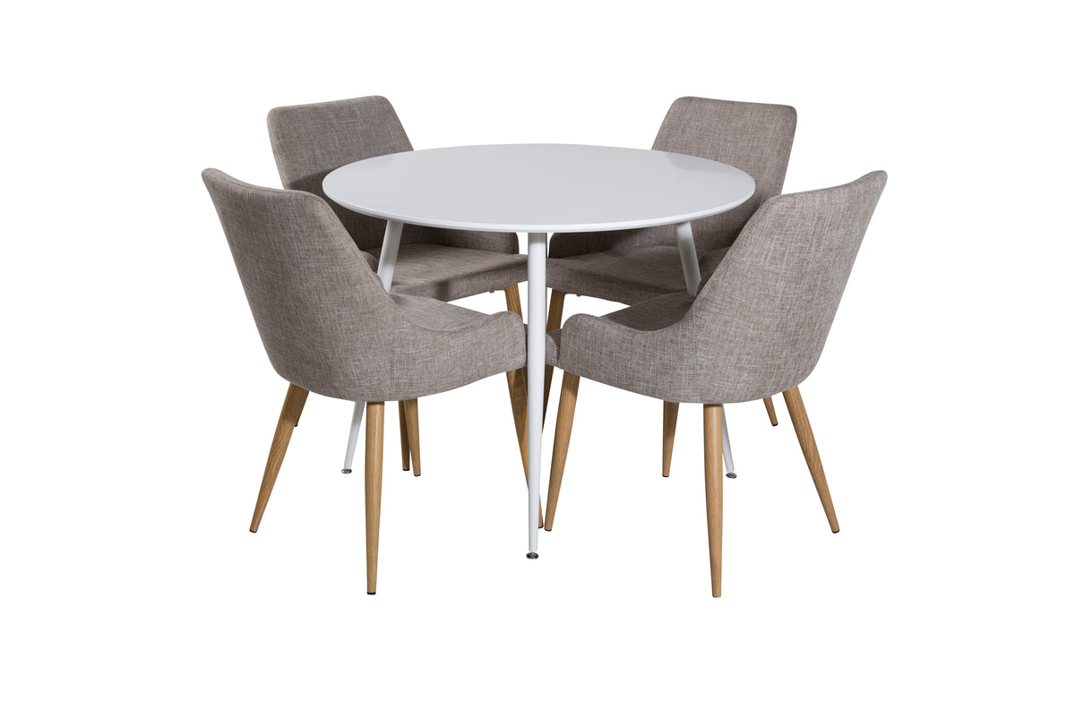 Round Dining Table ø100 White + Dining Chair 2-pack Grey