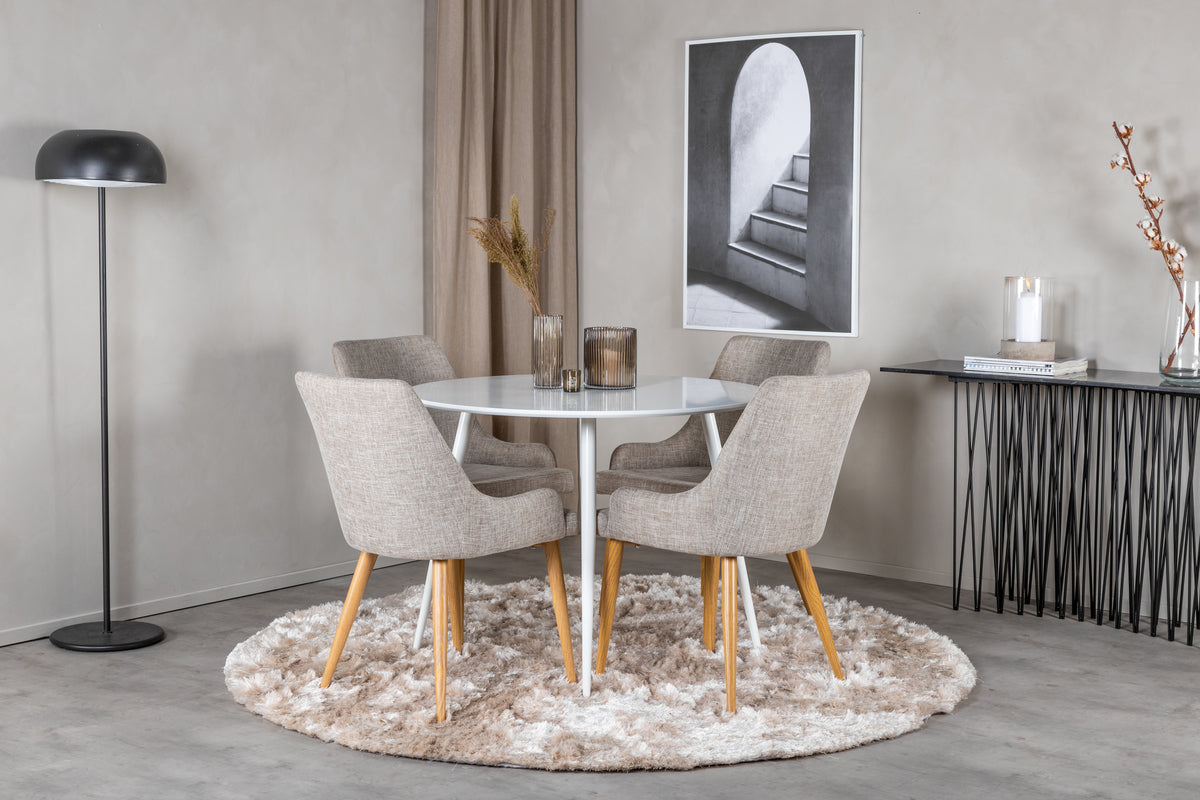 Round Dining Table ø100 White + Dining Chair 2-pack Grey