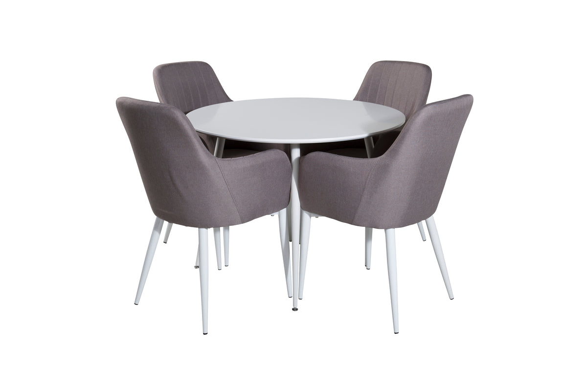 Round Dining Table ø100 White + Dining Chair 2-pack Grey