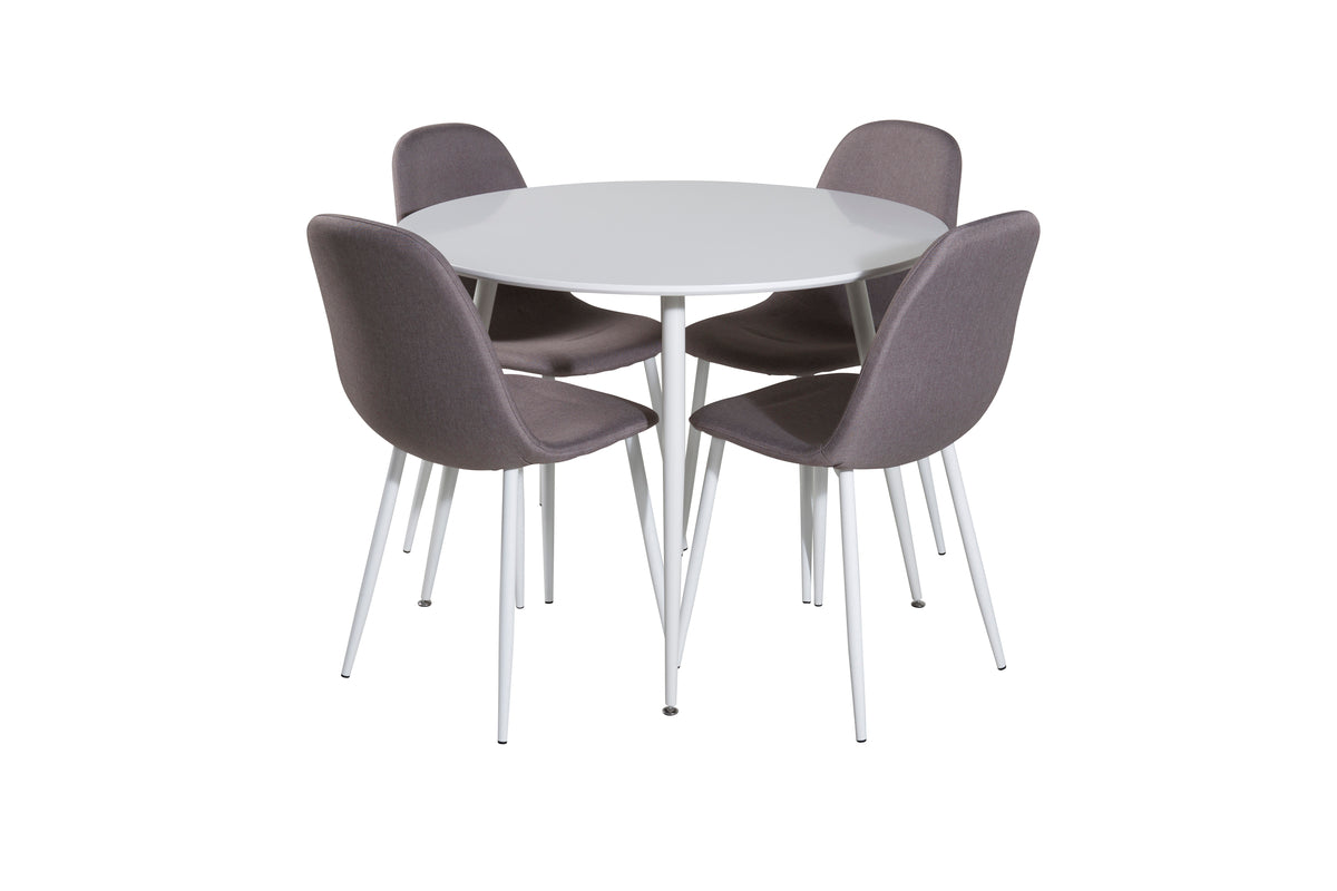 Round Dining Table ø100 White + Dining Chair Grey