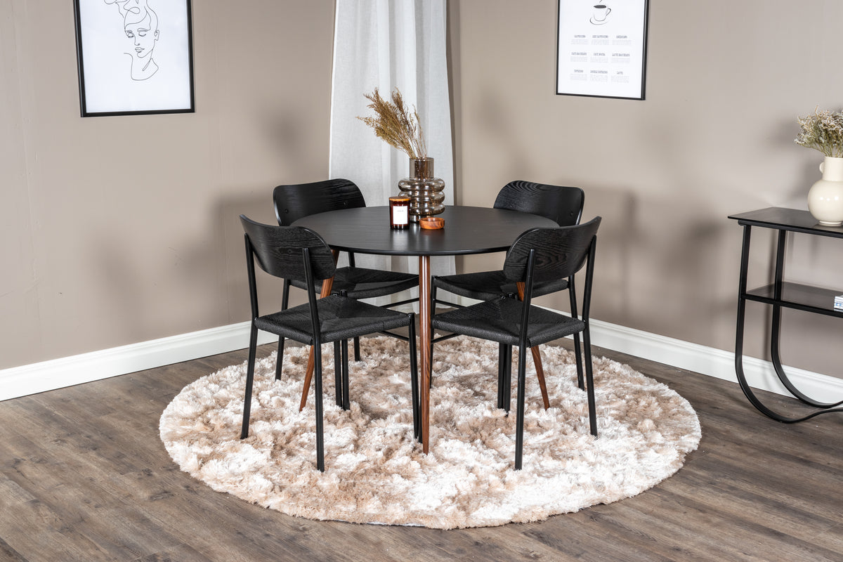 Round Dining Table ø100 Black + Dining Chair 2-pack Black