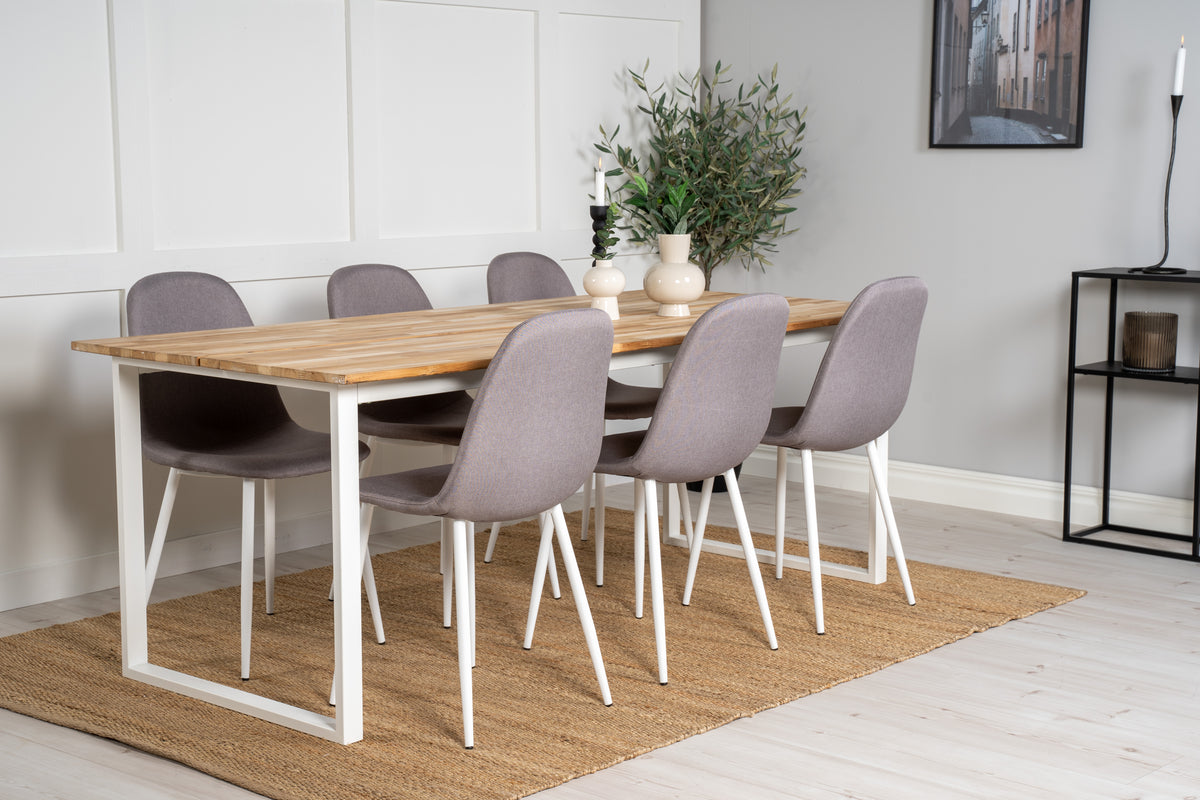 Rectangular Dining Table 75 x 200 x 90 Nature + Dining Chair Grey