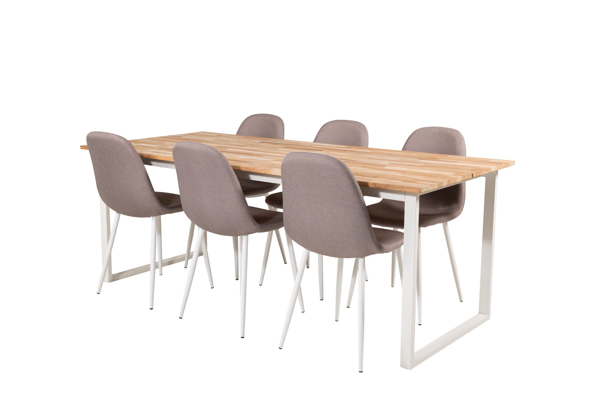 Rectangular Dining Table 75 x 200 x 90 Nature + Dining Chair Grey
