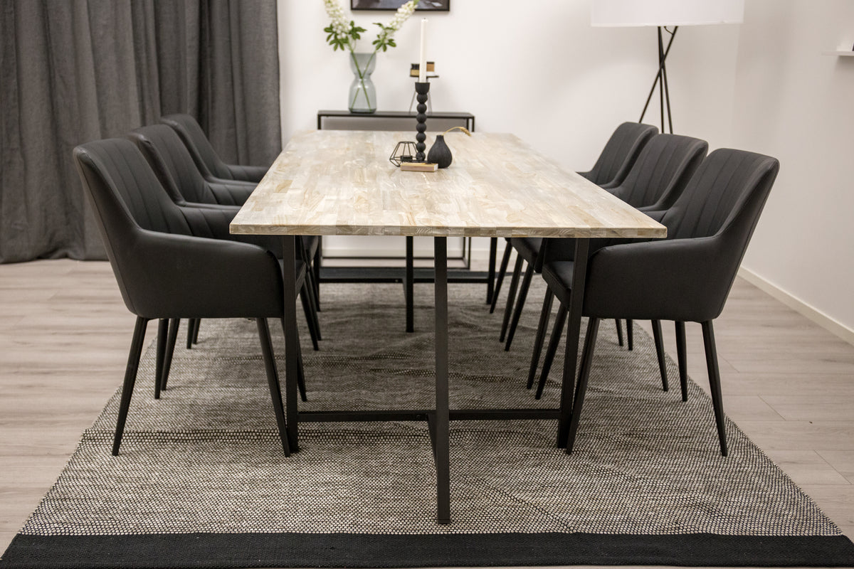 Rectangular Dining Table 75 x 250 x 100 Nature + Dining Chair 2-pack Black