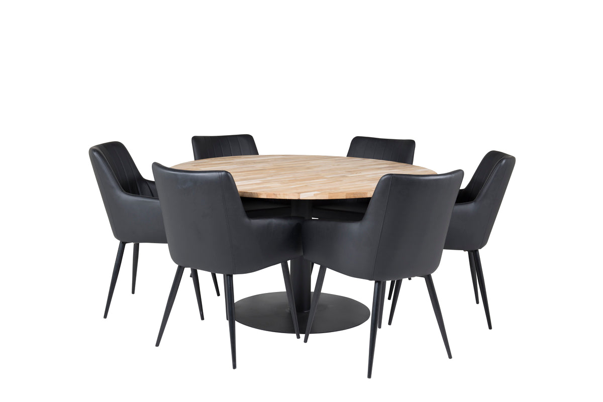 Round Dining Table ø140 Nature + Dining Chair 2-pack Black