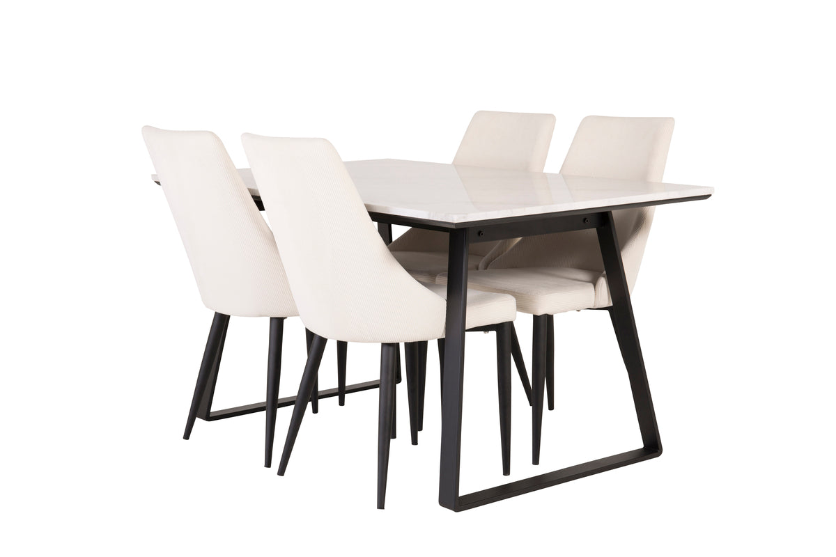 Rectangular Dining Table 75 x 140 x 90 Black + Dining Chair Beige