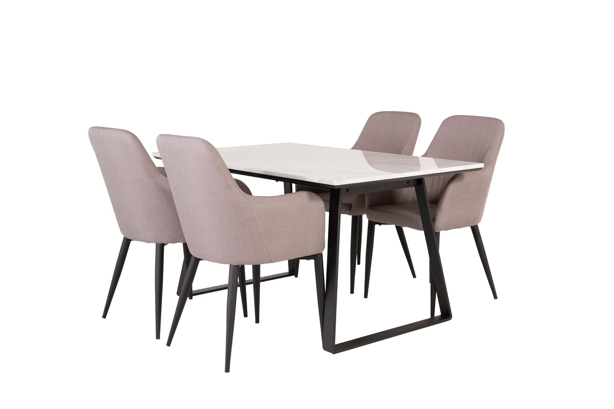 Rectangular Dining Table 75 x 140 x 90 Black + Dining Chair 2-pack Grey