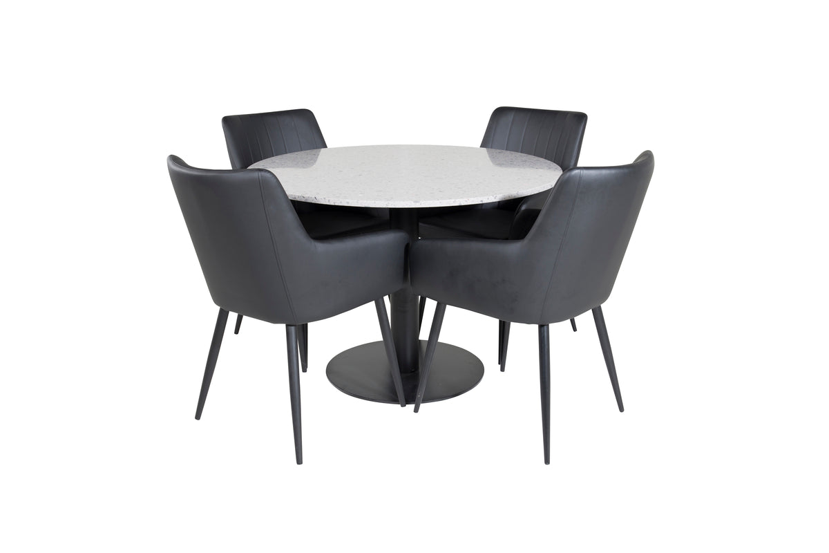 Round Dining Table ø106 Grey + Dining Chair 2-pack Black