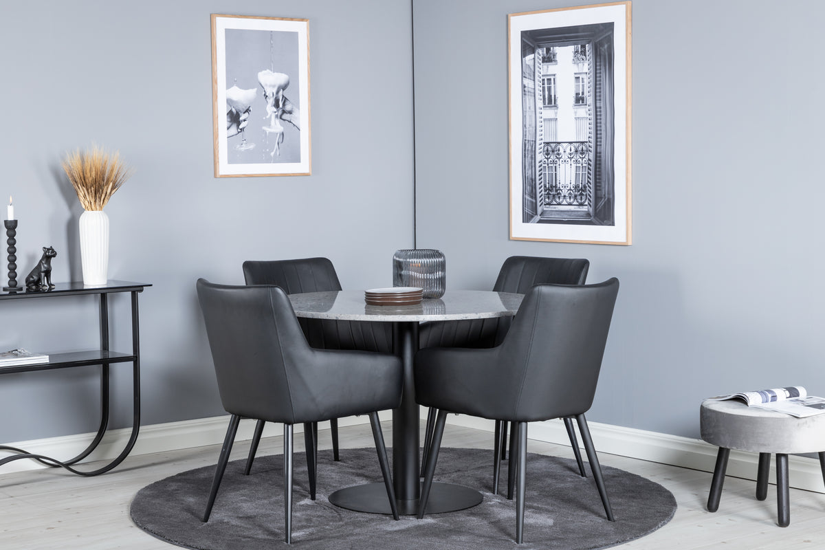 Round Dining Table ø106 Grey + Dining Chair 2-pack Black