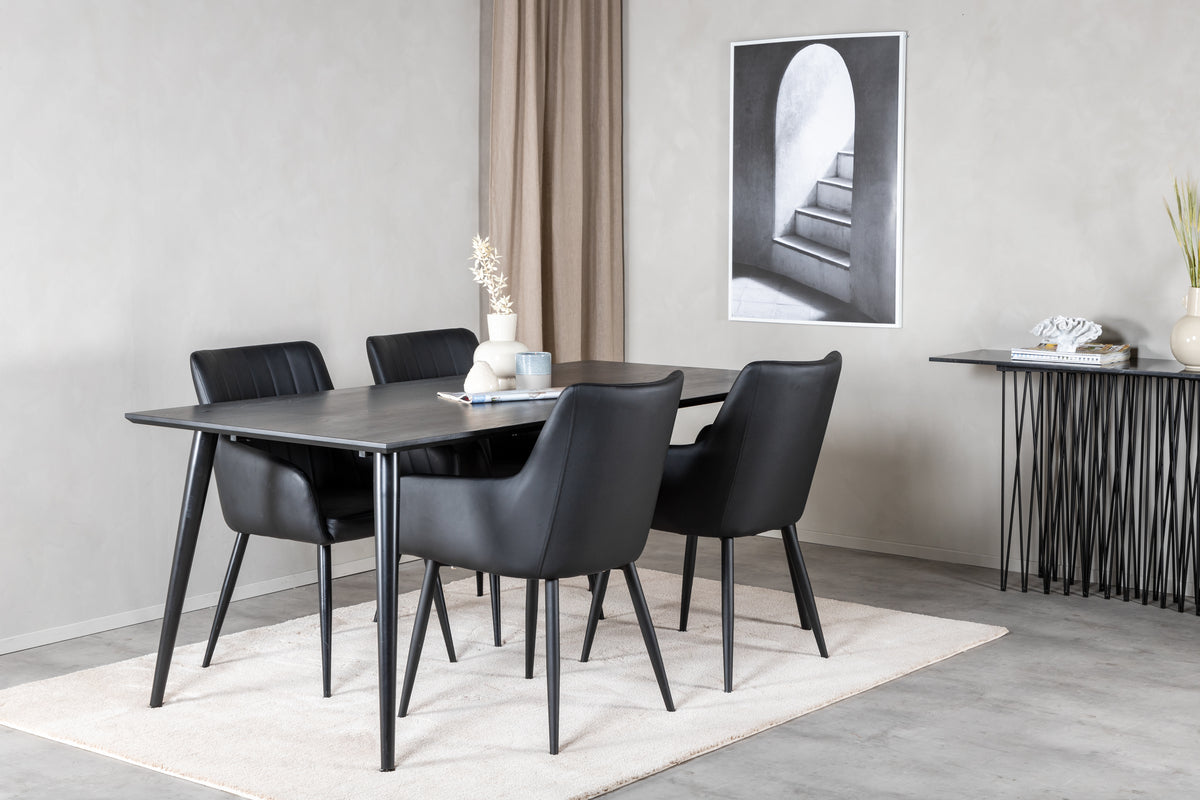 Rectangular Dining Table 180 x 75 x 90 Black + Dining Chair 2-pack Black