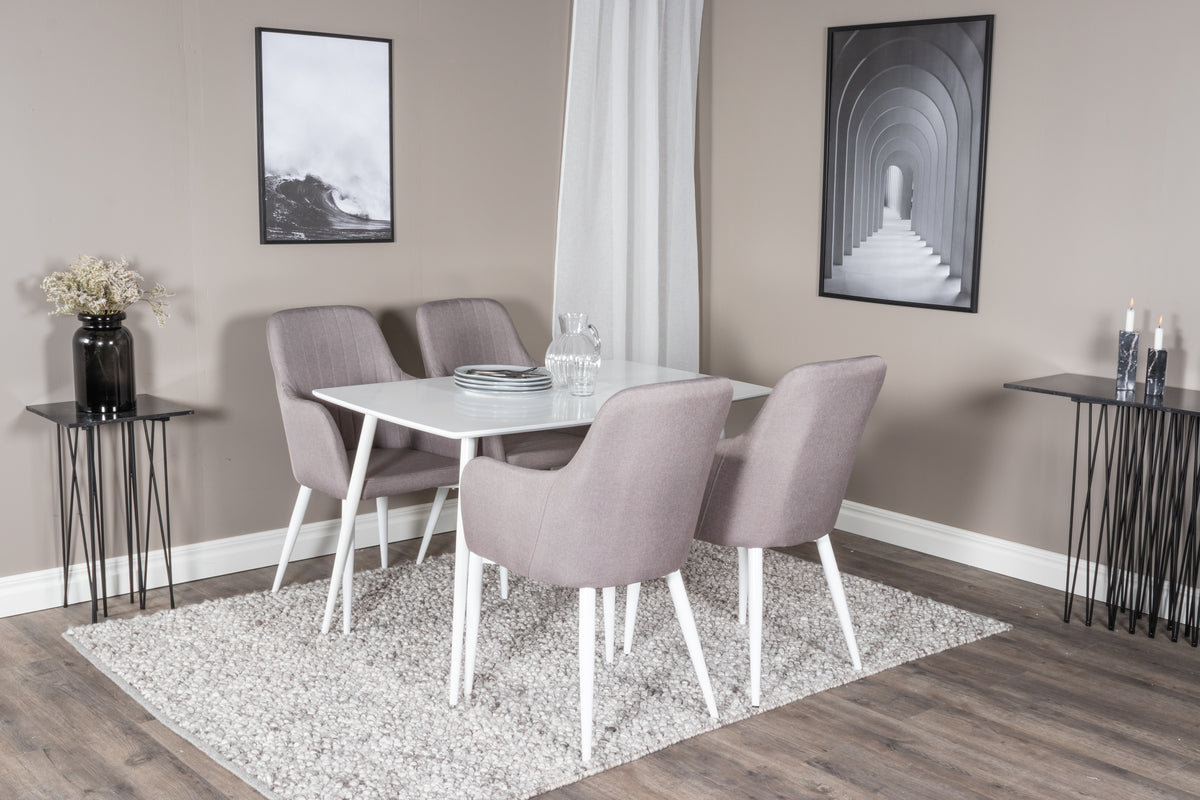 Rectangular Dining Table 75 x 120 x 80 White + Dining Chair 2-pack Grey